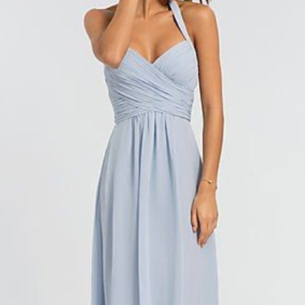 Kleinfeld- light blue - long chiffon halter bridesmaid dress